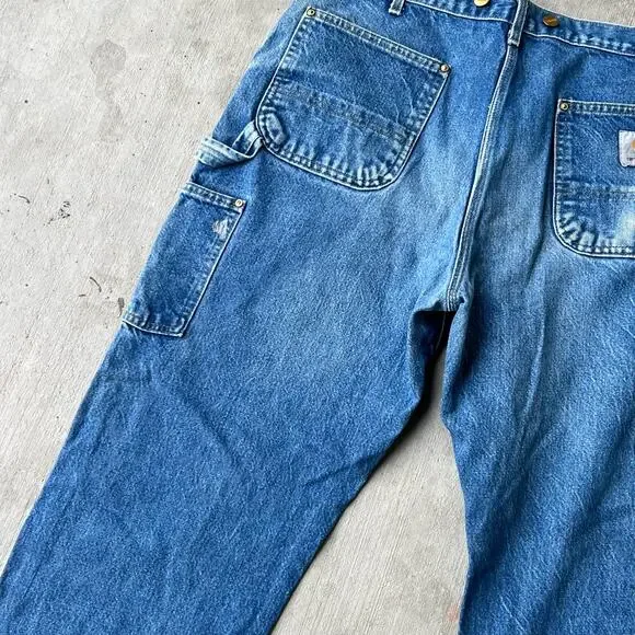 Carhartt faded denim blue jean double knee work wear carpenter pants - Picture 13 of 15